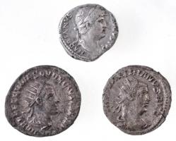 Római Birodalom / Róma / Hadrianus 124-128. Denár Ag (3,23g) + Antiokheia / Herennius Etruscus 250-251. Antoninianus Ag (4,69g) + I. Valerianus 257. Antoninianus Ag (3,71g) T:2,2- /  Roman Empire / Rome / Hadrian 124-128. Denarius Ag HADRIANVS AVGVSTVS / COS III (3,23g) + Antioch / Herennius Etruscus 250-251. Antoninianus Ag HEREN ETRV MES Q V DECIVS CAESAR / VICTORIA AVG (4,69g) + Valerian I 257. Antoninianus Ag IMP VALERIANVS AVG / P M TR P V COS IIII P P (3,71g) C:XF,VF RIC II 175; IV 161; V 277.