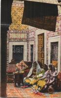 Scenes et Types. Intérieur Arabe, En visite / Arabian folklore, interior with women, traditional costume