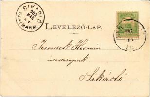 1902 Szatmárnémeti, Szatmár, Satu Mare; Deák tér, Római katolikus székesegyház, Pázmány üzlete, piac...