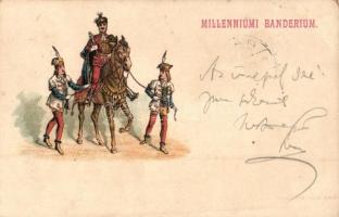 1899 Milleniumi banderium. Rigler Ede rt. / Hungarian cavalry, uniform, litho
