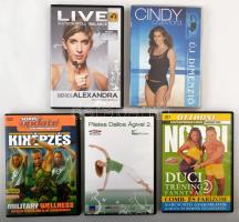 5 db DVD tréning-fitness tartalmakkal, (2xNorbi, Béres Alexandra, Cindy Crawford, Pilates Dallos Ágival)