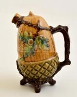 Gottschlig Ágoston cs. és kir tea és rum szállító forgalmazó szőlő mintás mázas kerámia likörős palackja, kézzel festett, apró mázhibákkal, m: 17 cm.