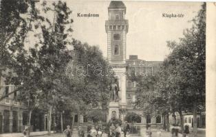 Komárom, Komárno; Klapka tér, Klapka György szobor, Városháza, üzletek. L. H. Pannonia 2053 / square, statue, town hall, shops - képeslapfüzetből / from postcard booklet