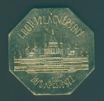 1972. "I. Bor Világverseny - Budapest" nagyalakú nyolcszögletű aranyozott Br emlékplakett ...