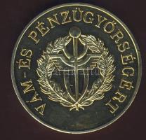 "Vám- és Pénzügyőrségért" nagyalakú aranyozott Br emlékplakett T:2 ph