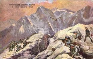 Grenzwacht unserer Braven in Tirols eisigen Höhen / WWI Austro-Hungarian K.u.K. border patrol in Tyrol, soldiers in the snow, winter. s: F. Höllerer + K.u.K. Lagerspital in Knittelfeld Militärpflege (EK)
