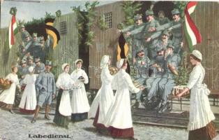 Labedienst / WWI Austro-Hungarian K.u.K. soldiers on wagons, nurses gift them. Nr. 2388. C. H. W. 1916. + K.u.K. Mun. Staffel 1-/18. (EK)