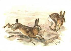 13 db modern állatos, vadászos motívumlap Muray Róbert grafikáival / 13 modern animals and hunting m...