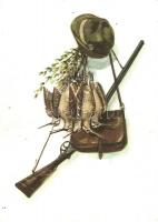 13 db modern állatos, vadászos motívumlap Muray Róbert grafikáival / 13 modern animals and hunting m...