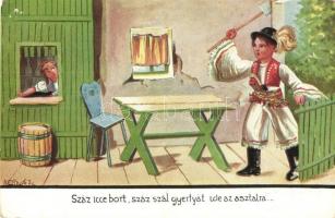 3 db régi magyar folklór motívumlap Bernáth és Klaudinyi aláírásával, népviselet / 3 pre-1945 Hungar...