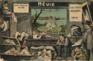 Hévíz, fürdő, humoros montázslap. Mérei Ignác kiadása / Montage postcard (EK)