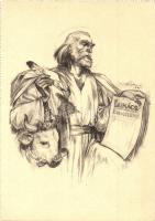 3 db régi Márton L. művészlap, freskó karton az abasári templomhoz: Lukács, János, Máté evangelisták...