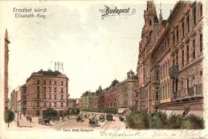 Budapest VII. Erzsébet körút, Erzsébetvárosi bútortelep,  villamos. Ganz Antal 311. Art Nouveau, litho (EK)