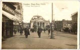 Nagyvárad, Oradea; Piata Reg. Maria / Mária királyné út, üzletek, villamos / street view, shops, tram (EK)