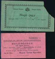 cca 1885 2 db belépőjegy: Budapesti Általános Országos Kiállítás, Eötvös Loránd Menedékház Dobogókő, az egyik sérült