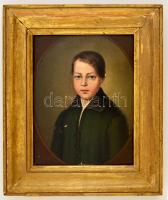 Jelzés nélkül: Fiatal fiú portréja, olaj, fa, sérült, keretben, 23×17,5 cm