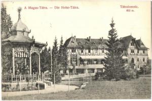 Tátralomnic, Tatranska Lomnica (Tátra); Zenepavilon zenészekkel, szálloda. Divald Károly / music pavilion with musicians, hotel