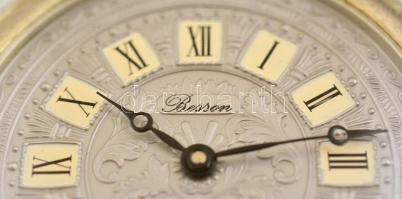 Ezüst(Ag) Besson zsebóra vadászjelenettel, másodpercmutatóval, jelzett, d: 5 cm, bruttó: 85 g