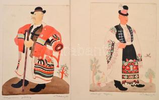 Pekáry István (1905-1981) 6 db népművészeti grafikája, (Matyó legény, Veszprémi juhász, Sárközi leán...