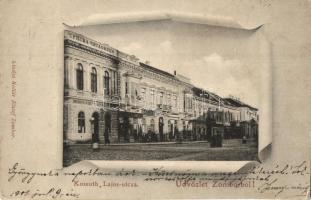 Zombor, Sombor; Kossuth Lajos utca, Dreher sörcsarnok, Kollár József üzlete és saját kiadása / street view, beer hall, shops (EK)