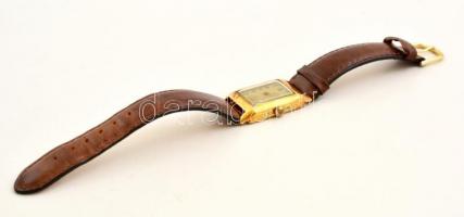 Arany(Au) 14K női karóra, bőr szíjjal, jelzett, működik, 2x3 cm, bruttó(szíjjal): 26 g
