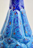 Mina zománcozott fém díszváza, díszfestéssel, m: 23 cm