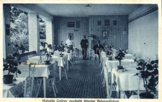 1932 Balatonföldvár, Holovits György vendéglő étterme, terasz pincérekkel. Áldor Dezső fényképész kiadása