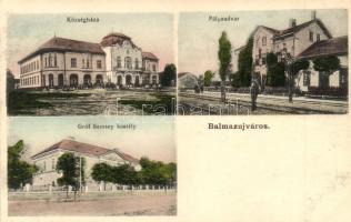 1916 Balmazújváros, vasútállomás, községháza, Gróf Semsey kastély. A. Schwidernoch kiadása