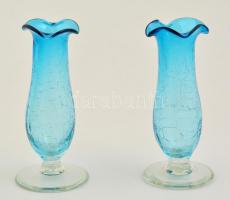 Kraklé fújt üveg gyertyatartó pár, hibátlan, m: 15 cm