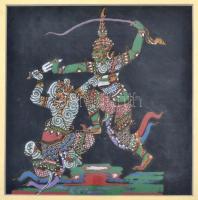 Távol keleti festett textil képek ( 6 db), üvegezett keretben ( egyben nincs üveg), 26×27 cm (6×)