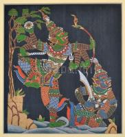 Távol keleti festett textil képek ( 6 db), üvegezett keretben ( egyben nincs üveg), 26×27 cm (6×)