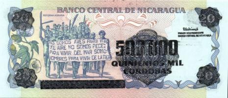 Nicaragua 1990. 200.000C + 500.000C fny régebbi bankjegyeken T:I