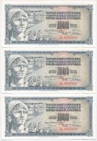 Jugoszlávia 1978. 1000D (8x) sorszámkövetők, valamint mindegyiken nyomdahiba GUVERNE T:I Yugoslavia 1978. 1000 Dinara (8x) sequential serials and all with GUVERNE printing error C:UNC