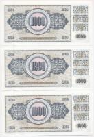 Jugoszlávia 1978. 1000D (8x) sorszámkövetők, valamint mindegyiken nyomdahiba "GUVERNE" T:I...