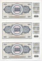 Jugoszlávia 1978. 1000D (8x) sorszámkövetők, valamint mindegyiken nyomdahiba "GUVERNE" T:I...