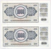 Jugoszlávia 1978. 1000D (8x) sorszámkövetők, valamint mindegyiken nyomdahiba "GUVERNE" T:I...