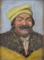 Jelzés nélkül: Vidám parasztpár, 2 db kép, pasztell, papír, üvegezett díszes fa keretben, 19×14 cm