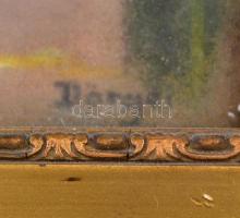 Jelzés nélkül: Vidám parasztpár, 2 db kép, pasztell, papír, üvegezett díszes fa keretben, 19×14 cm