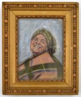 Jelzés nélkül: Vidám parasztpár, 2 db kép, pasztell, papír, üvegezett díszes fa keretben, 19×14 cm