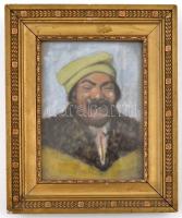 Jelzés nélkül: Vidám parasztpár, 2 db kép, pasztell, papír, üvegezett díszes fa keretben, 19×14 cm