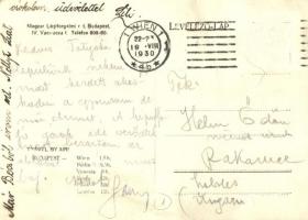 1930 Budapest. Magyar Légiforgalmi rt. reklámlapja. ML Rt új Fokker F-VIII típusú, H-MFNA lajstromje...