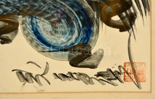 Olvashatatlan kínai jelzéssel: Sárkányok. Akvarell, karton, karcos, 36×78 cm