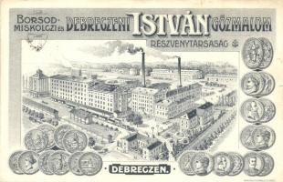 Debrecen, Borsod, Miskolczi és Debreczeni István Gőzmalom Részvénytársaság telepe. pénzérmés reklámlap / Hungarian steam mill advertisement with coins (EK)