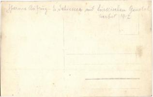 1917 Osztrák-magyar katonák egy felvonónál, amiben Herbit török tábornok ül / WWI Austro-Hungarian K...