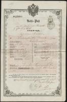 1856 Útlevél 6kr CM illetékbélyeggel / Passport for Oberwart citizen