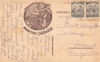 1925 A zászlótartó. Magyar cserkész / Hungarian scout art postcard s: Velősy B. (EK)