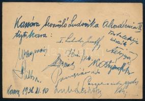 1938 A Kassára bevonuló Ludovika Akadémia II. tisztikarának aláírása levelezőlapon