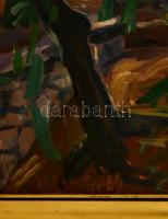 Orosz Gellért (1919-2002): Fák házzal 1969. Olaj, farost, jelzett, keretben, 60×80 cm