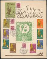 1942 XIX. Bélyegnap, kiállítás Pannóniai Bélyegegyesület emléklapja a kiadott összes klf színű levélzáróval / Stamp day souvenir card