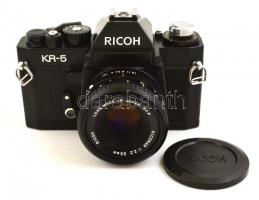 Ricoh KR-5 filmes SLR fényképezőgép, Riconar 55mm f2.2 objektívvel, működőképes, jó állapotban / Vintage Ricoh camera with lens, in good working condition